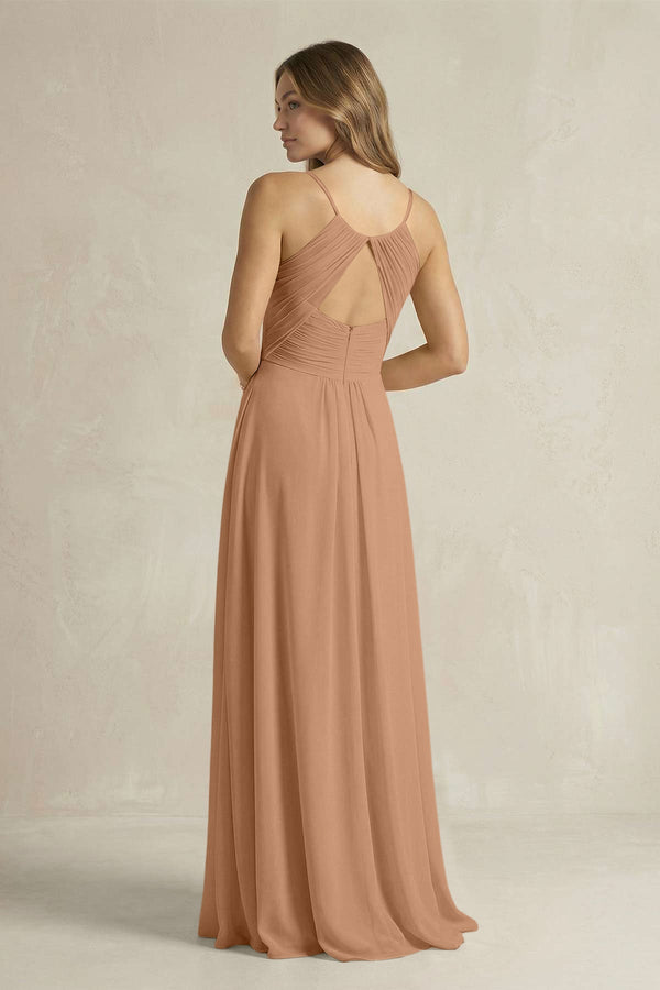 Cami Strap A - Line Chiffon Pleated Bridesmaid Dress in Bronzer - KISS BRIDAL Bridesmaid Dresses