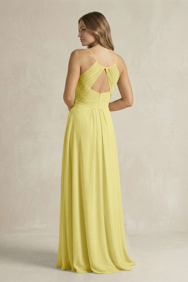 Cami Strap A - Line Chiffon Pleated Bridesmaid Dress in Buttercup - KISS BRIDAL Bridesmaid Dresses