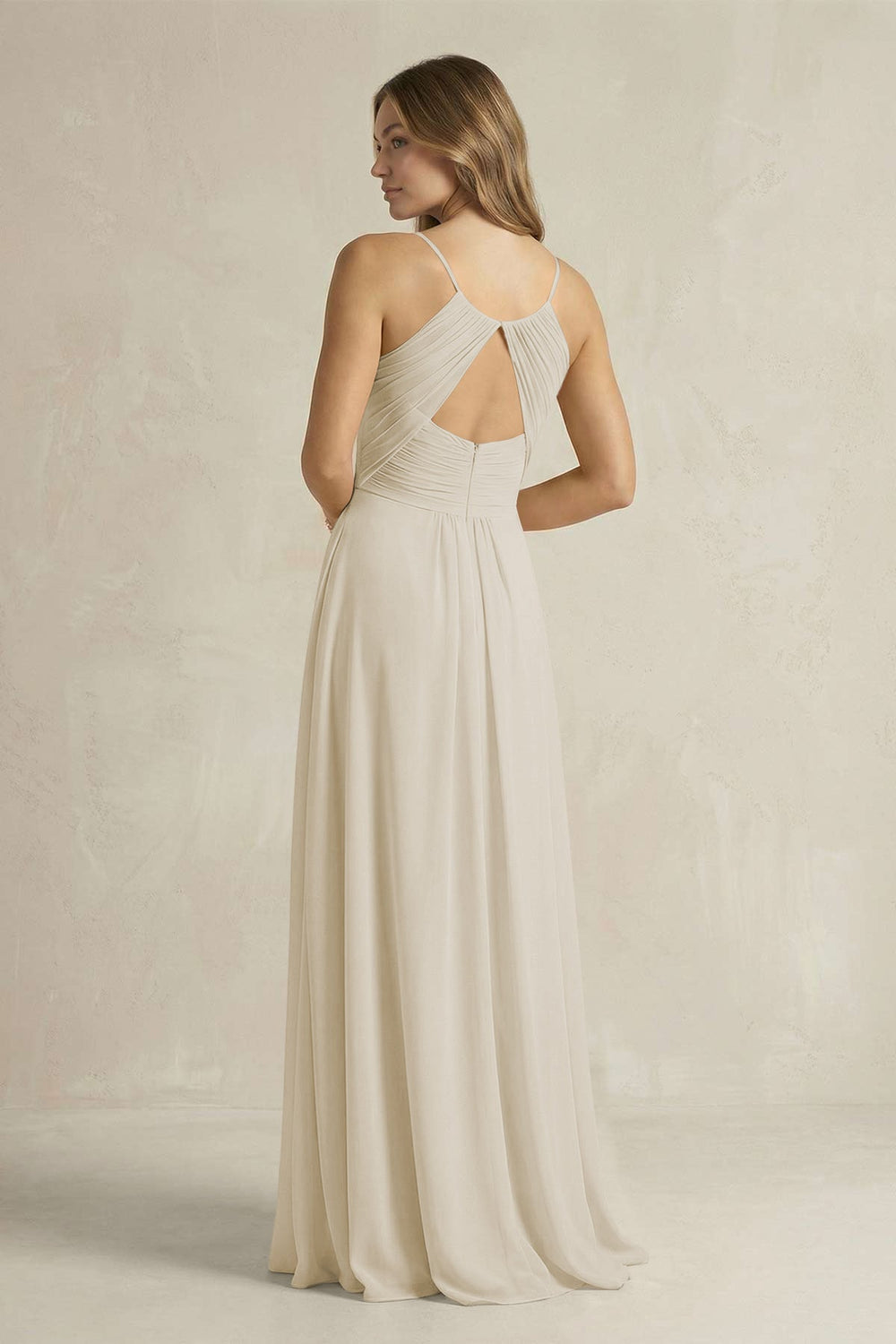Cami Strap A-Line Chiffon Pleated Bridesmaid Dress in Dove Gray