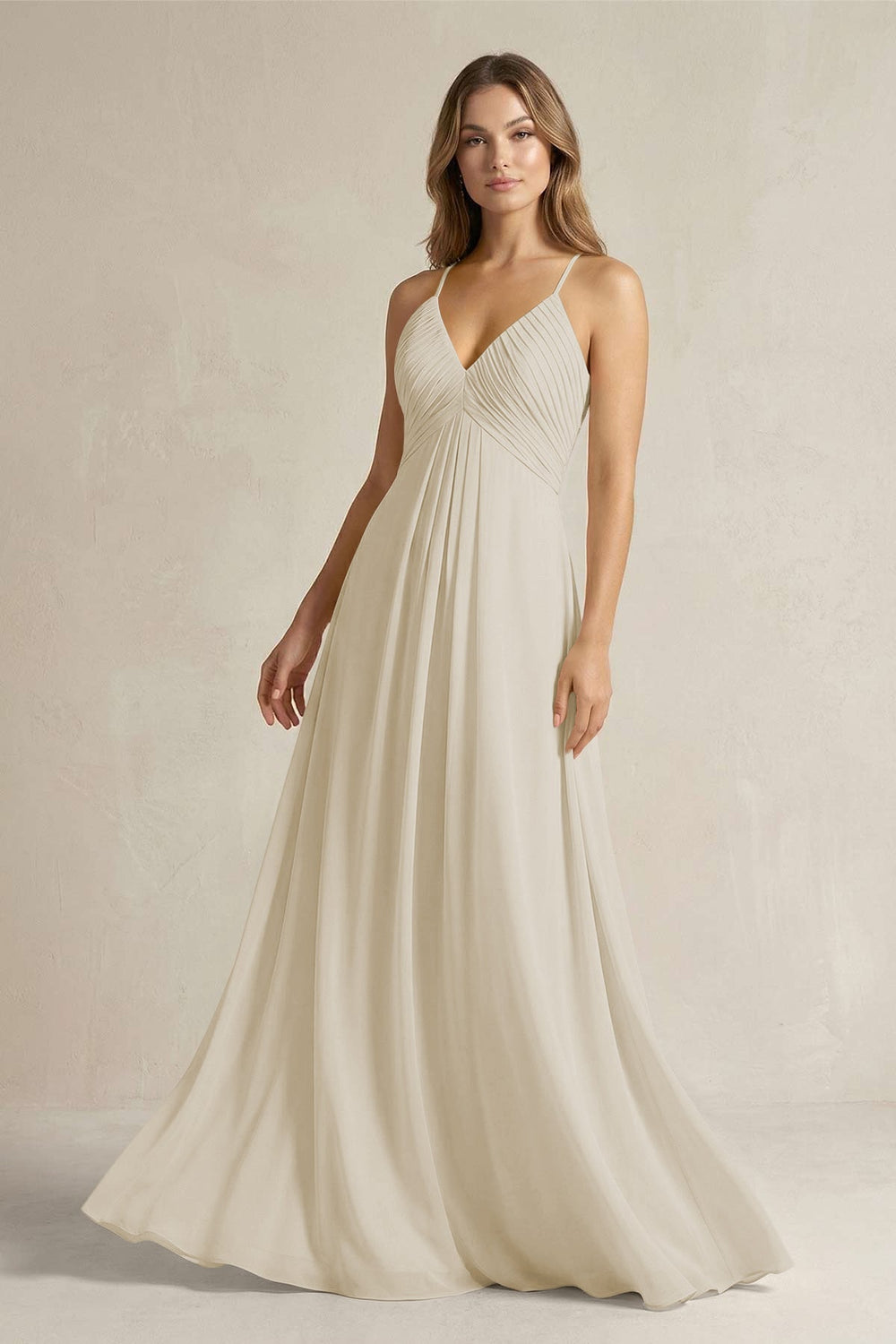 Cami Strap A-Line Chiffon Pleated Bridesmaid Dress in Dove Gray