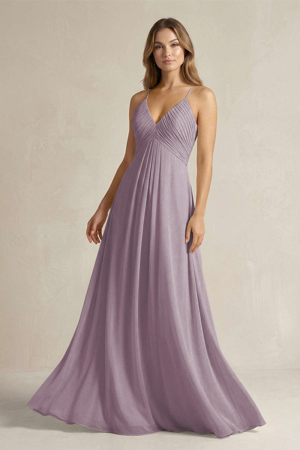 Cami Strap A-Line Chiffon Pleated Bridesmaid Dress in Dusk
