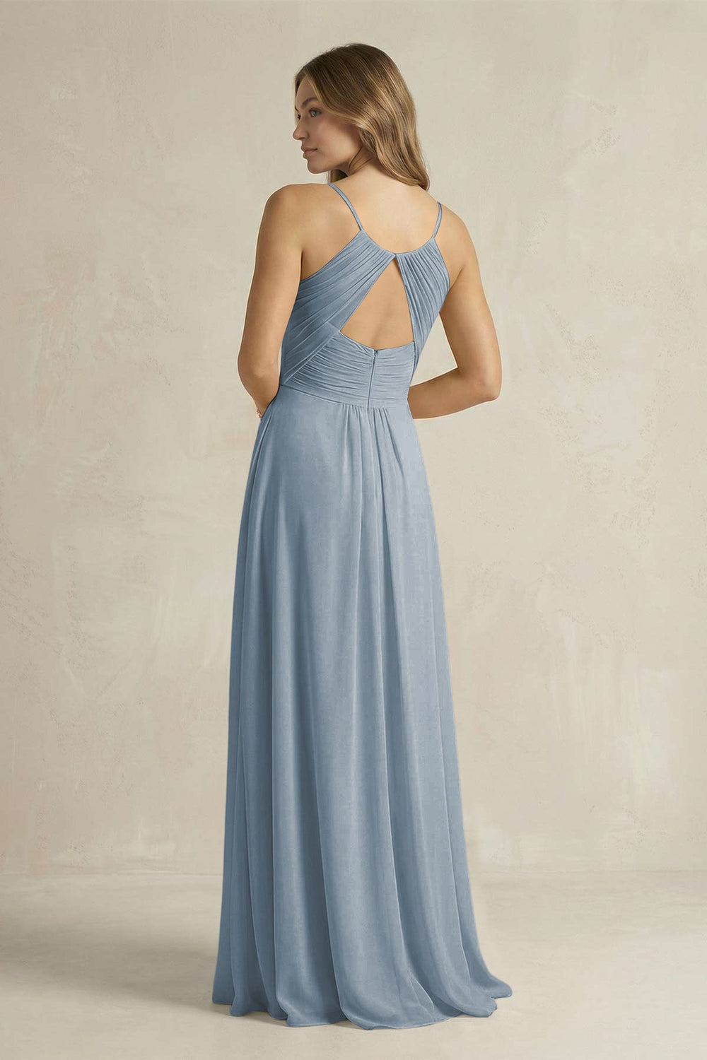 Cami Strap A-Line Chiffon Pleated Bridesmaid Dress in Dusty Blue