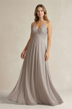 Cami Strap A-Line Chiffon Pleated Bridesmaid Dress in Frost | KISSBRIDAL
