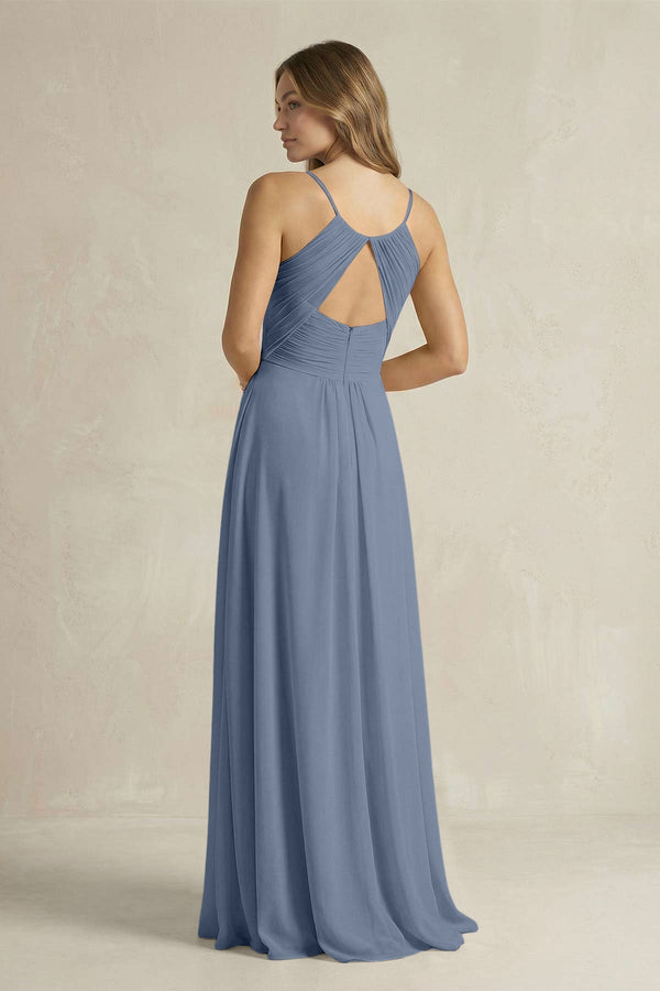Cami Strap A - Line Chiffon Pleated Bridesmaid Dress in Neptune - KISS BRIDAL Bridesmaid Dresses