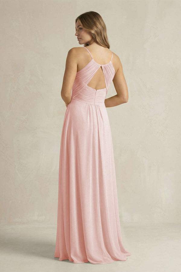 Cami Strap A-Line Chiffon Pleated Bridesmaid Dress in Rose Petal (2) | KISSBRIDAL