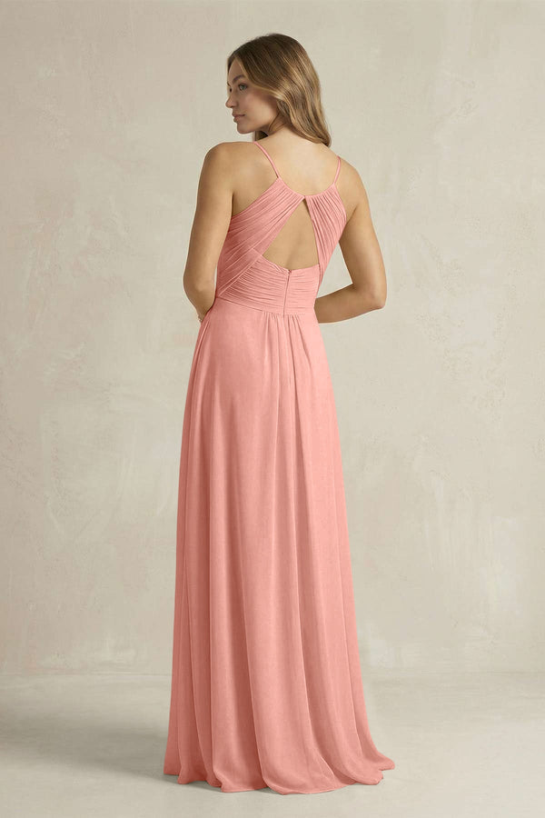 Cami Strap A-Line Chiffon Pleated Bridesmaid Dress in Rosette (2) | KISSBRIDAL