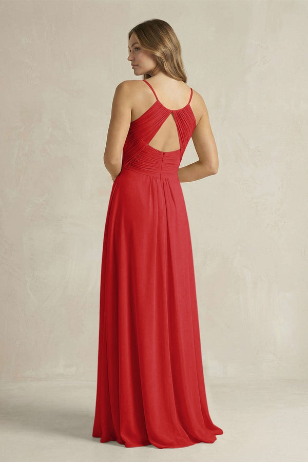 Cami Strap A - Line Chiffon Pleated Bridesmaid Dress in Ruby Red - KISS BRIDAL Bridesmaid Dresses