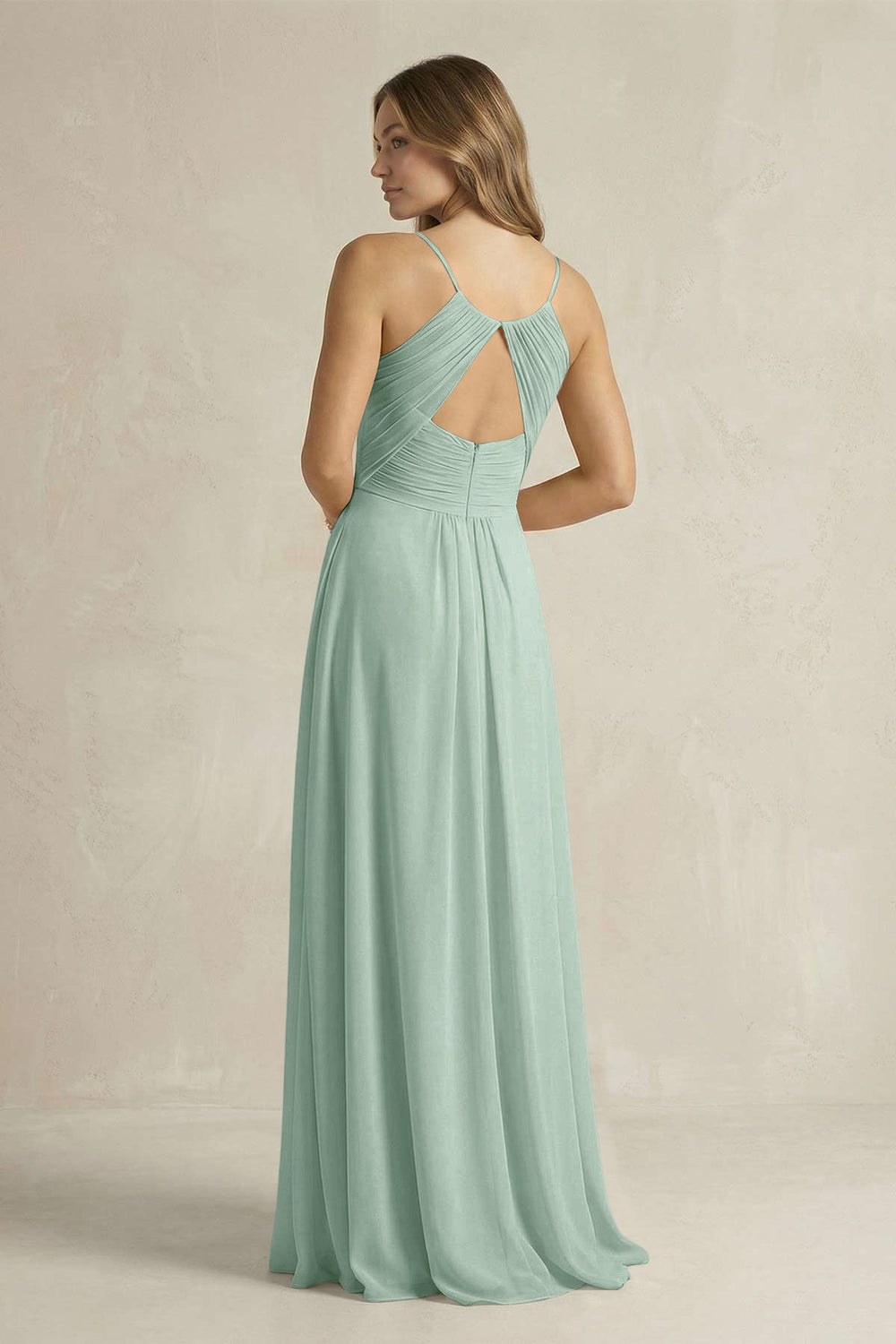 Cami Strap A-Line Chiffon Pleated Bridesmaid Dress in Sage