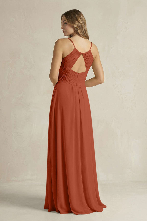 Cami Strap A - Line Chiffon Pleated Bridesmaid Dress in Spice - KISS BRIDAL Bridesmaid Dresses