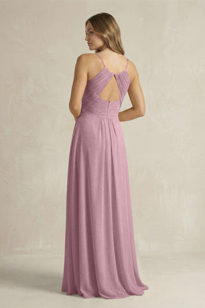 Cami Strap A-Line Chiffon Pleated Bridesmaid Dress in Vintage Mauve (2) | KISSBRIDAL