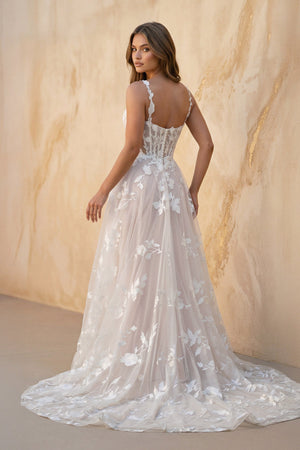Cami Strap A - Line Corset Lace Wedding Dress in Ivory and Blush - KISS BRIDAL Wedding Dresses