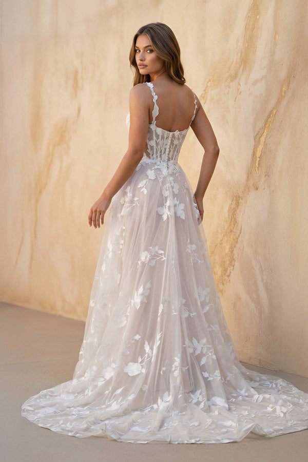 Cami Strap A - Line Corset Lace Wedding Dress in Ivory and Blush - KISS BRIDAL Wedding Dresses