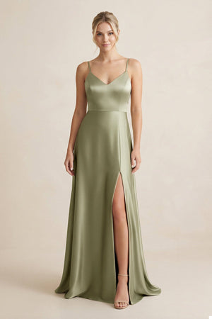 Cami Strap A - Line Shiny Satin Bridesmaid Dress - KISS BRIDAL Bridesmaid Dresses