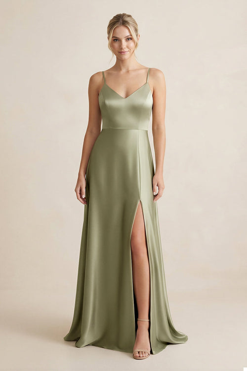 Cami Strap A - Line Shiny Satin Bridesmaid Dress - KISS BRIDAL Bridesmaid Dresses