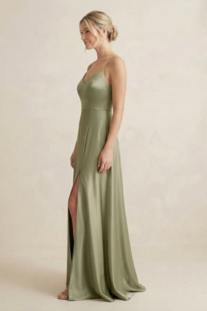 Cami Strap A - Line Shiny Satin Bridesmaid Dress - KISS BRIDAL Bridesmaid Dresses