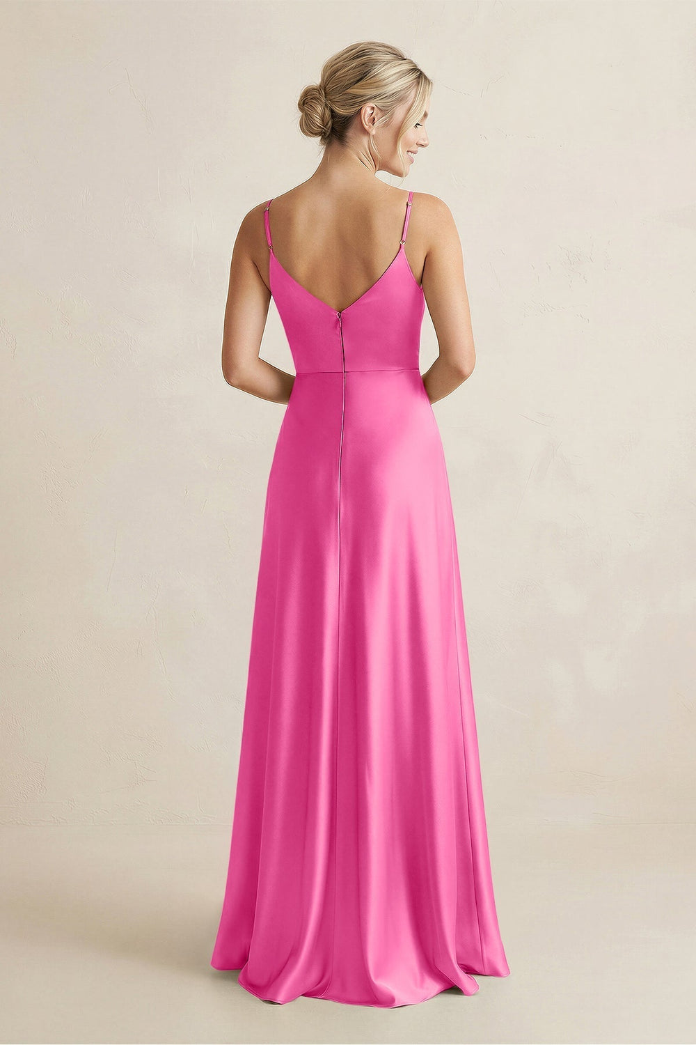 Cami Strap A-Line Shiny Satin Bridesmaid Dress in Bon Bon pink