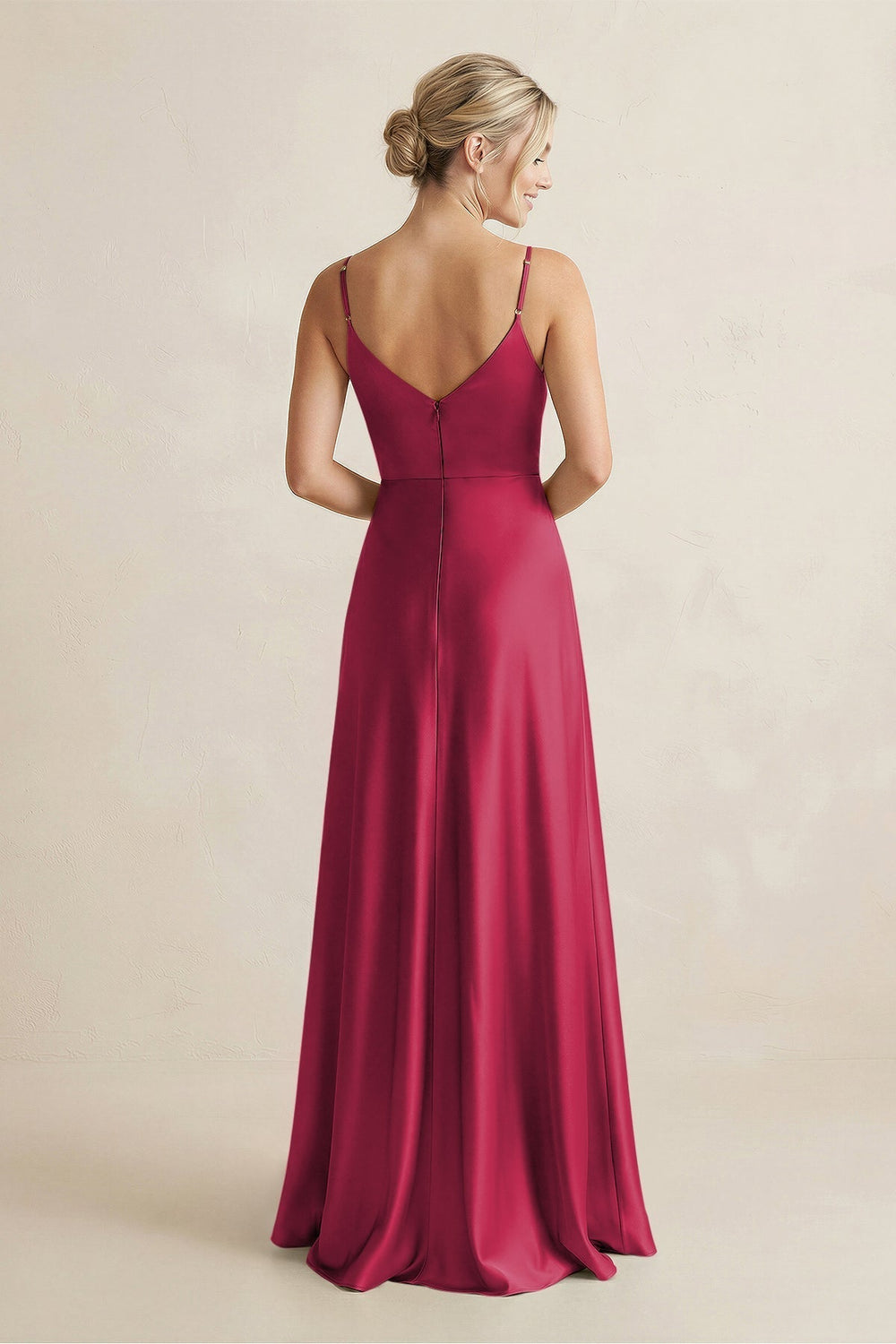 Cami Strap A-Line Shiny Satin Bridesmaid Dress in Burgundy