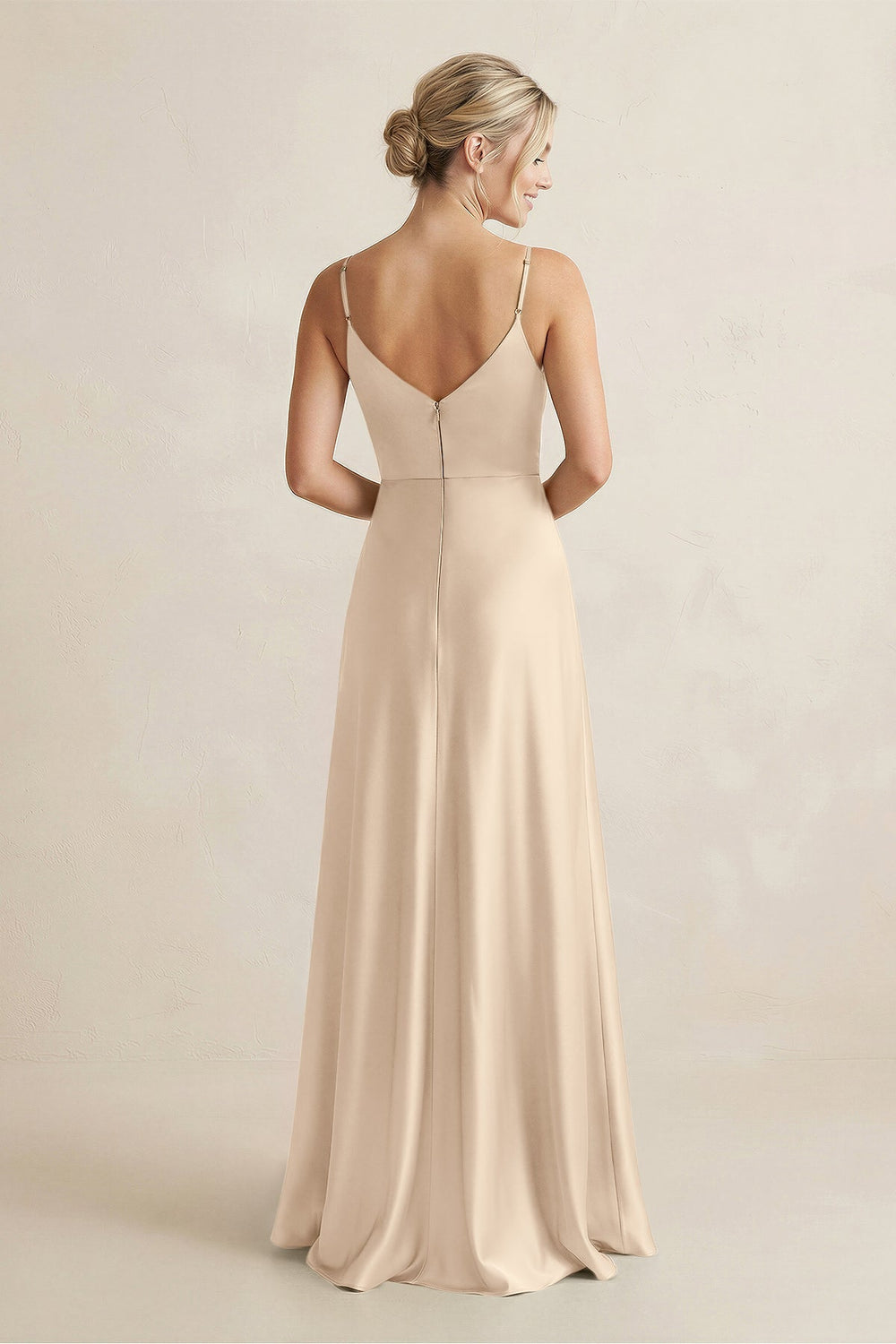 Cami Strap A-Line Shiny Satin Bridesmaid Dress in Champagne
