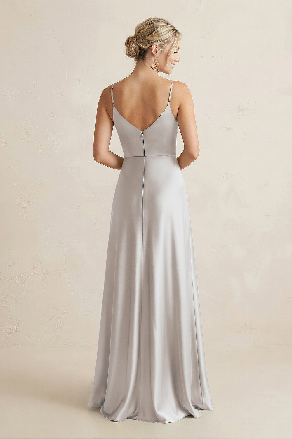 Cami Strap A-Line Shiny Satin Bridesmaid Dress in Frost