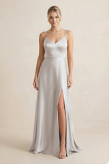 Cami Strap A - Line Shiny Satin Bridesmaid Dress in Frost - KISS BRIDAL Bridesmaid Dresses