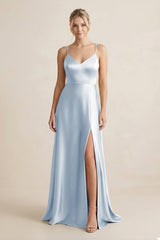 Cami Strap A - Line Shiny Satin Bridesmaid Dress in Ice - KISS BRIDAL Bridesmaid Dresses