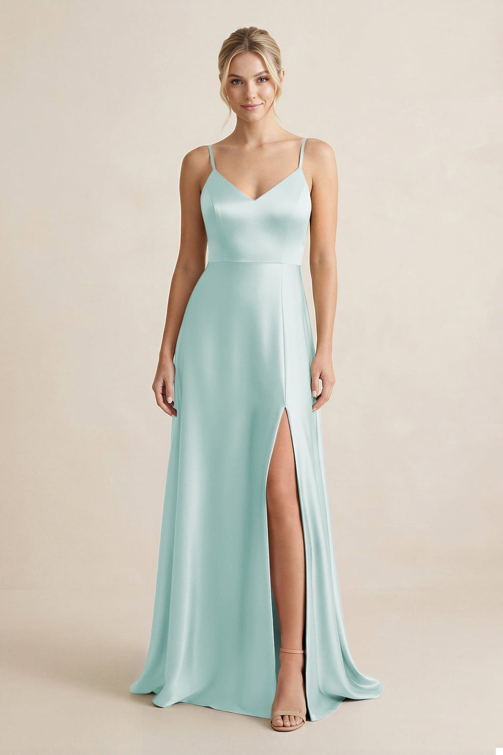Cami Strap A-Line Shiny Satin Bridesmaid Dress in Mist