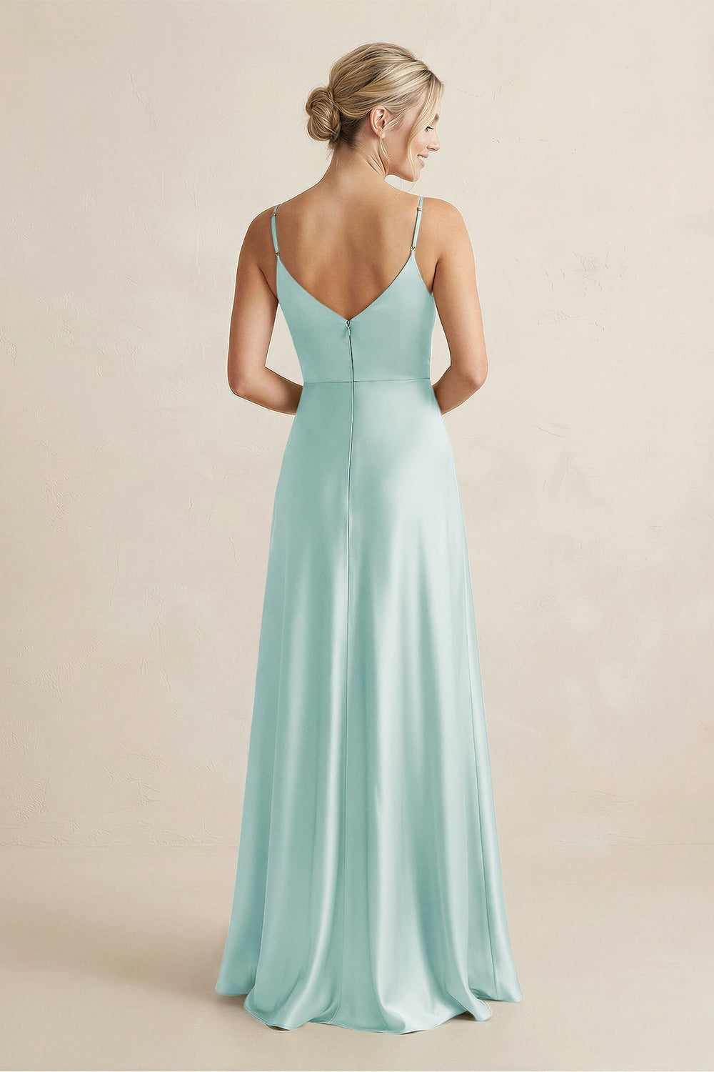 Cami Strap A-Line Shiny Satin Bridesmaid Dress in Mist