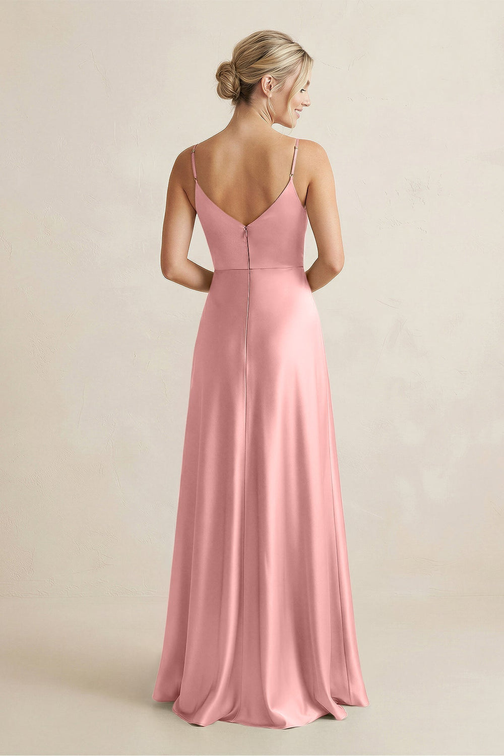 Cami Strap A-Line Shiny Satin Bridesmaid Dress in Rosette