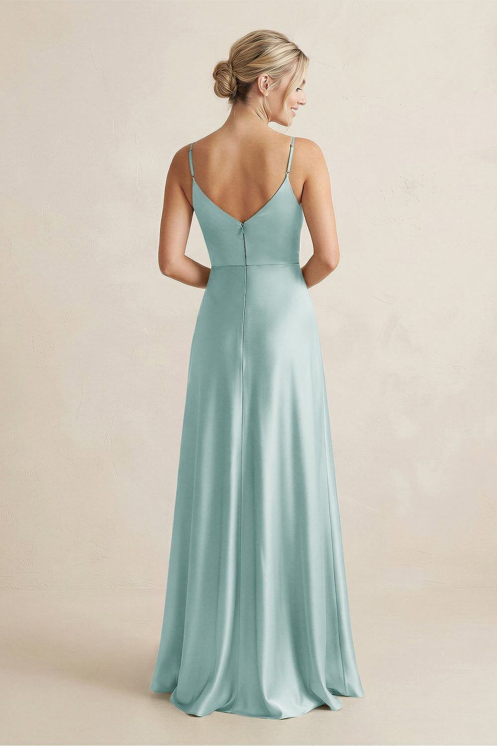 Cami Strap A-Line Shiny Satin Bridesmaid Dress in Sage