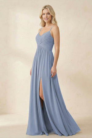 Cami Strap Chiffon A - Line Bridesmaid Dress with Slit - KISS BRIDAL Bridesmaid Dresses