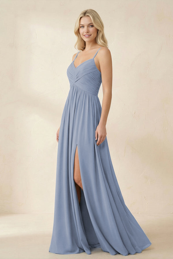 Cami Strap Chiffon A - Line Bridesmaid Dress with Slit - KISS BRIDAL Bridesmaid Dresses