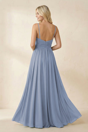 Cami Strap Chiffon A - Line Bridesmaid Dress with Slit - KISS BRIDAL Bridesmaid Dresses