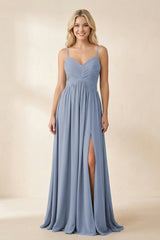 Cami Strap Chiffon A - Line Bridesmaid Dress with Slit - KISS BRIDAL Bridesmaid Dresses