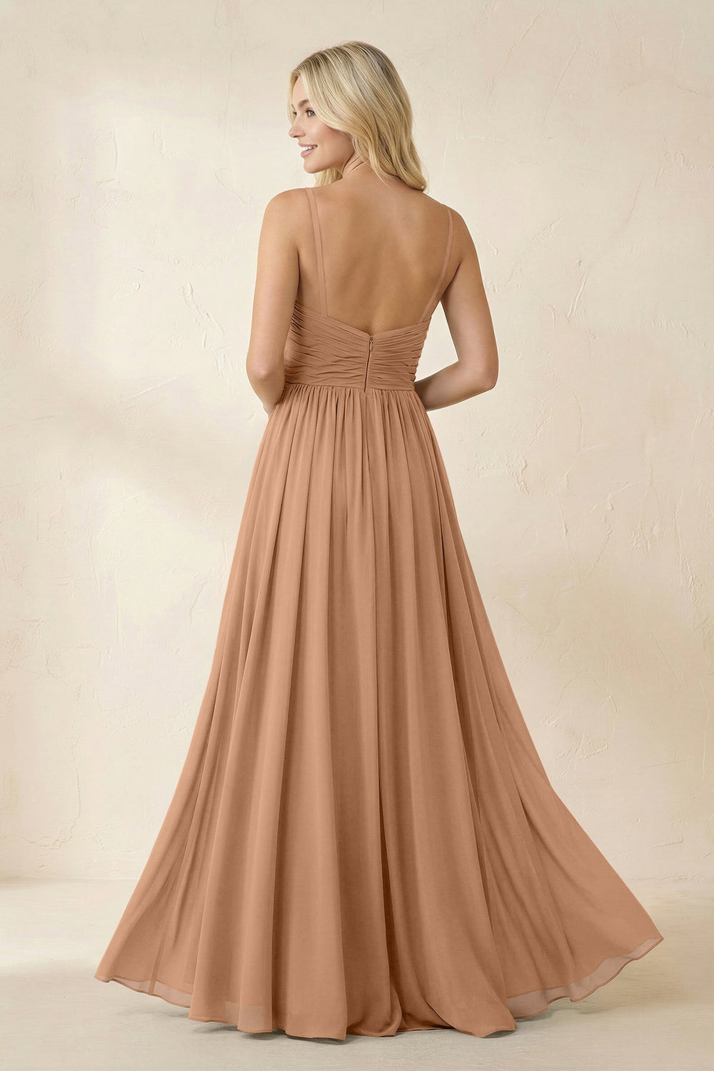 Cami Strap Chiffon A-Line Bridesmaid Dress with Slit in Bronzer