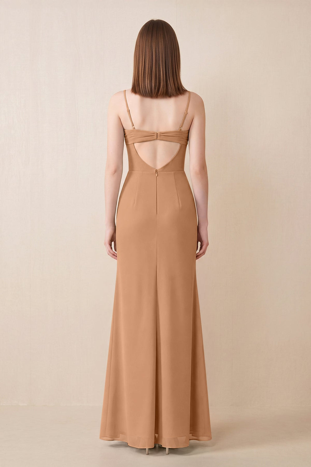 Cami Strap Chiffon Sheath Bridesmaid Dress with Slit in Bronzer