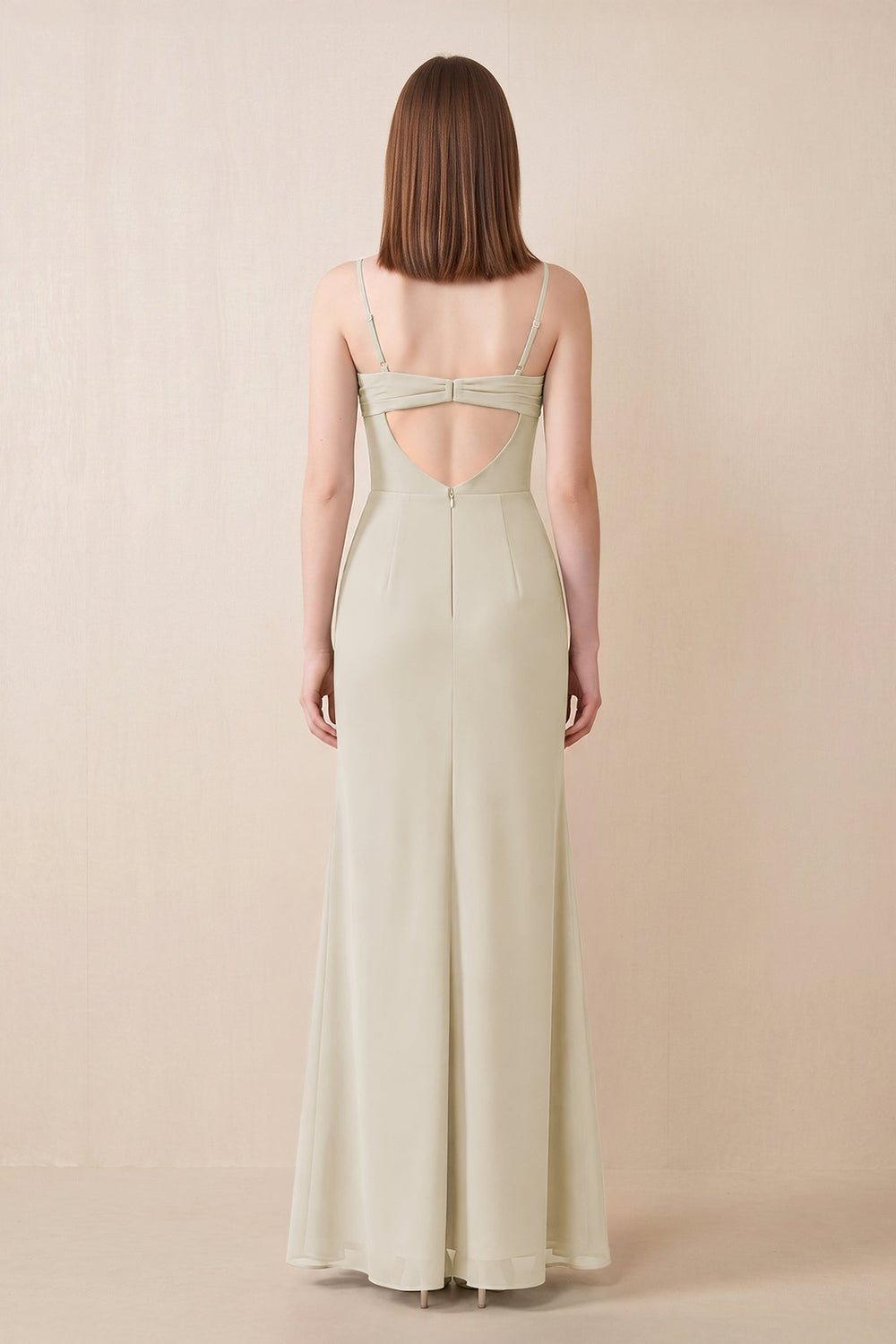 Cami Strap Chiffon Sheath Bridesmaid Dress with Slit in Dove Gray