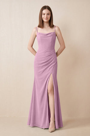 Cami Strap Chiffon Sheath Bridesmaid Dress with Slit in Wisteria | KISSBRIDAL