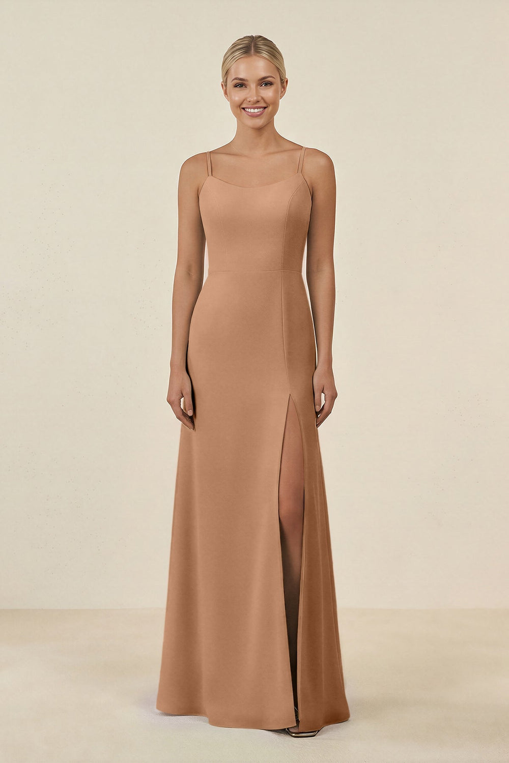 Cami Strap Chiffon Sheath Bridesmaid Gown in Bronzer
