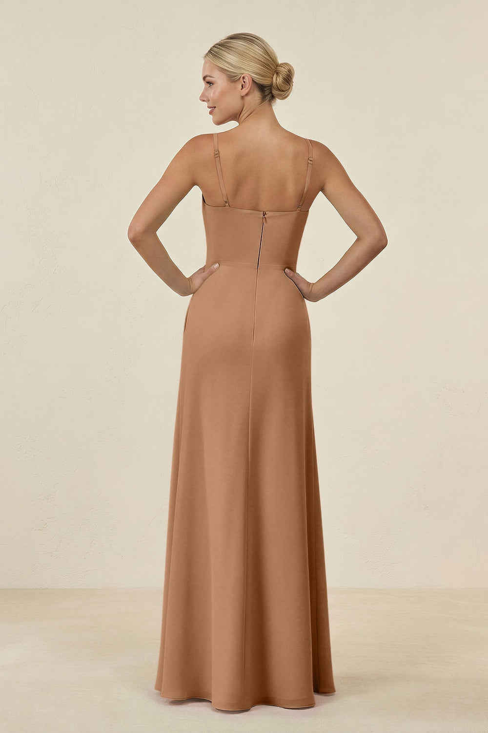 Cami Strap Chiffon Sheath Bridesmaid Gown in Bronzer