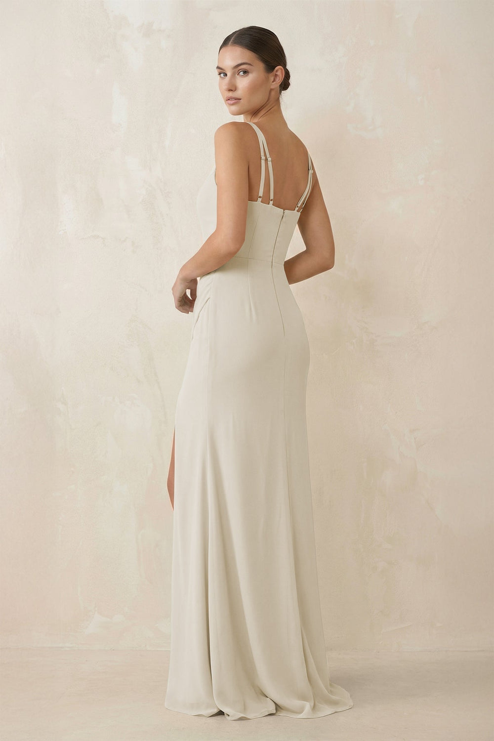 Cami Strap Chiffon Sheath Bridesmaid Gown in Dove Gray