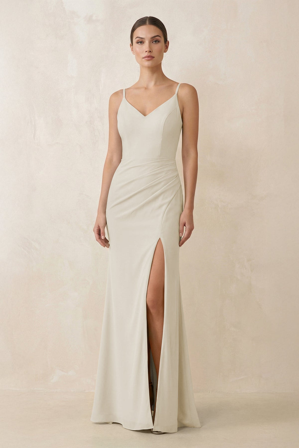 Cami Strap Chiffon Sheath Bridesmaid Gown in Dove Gray