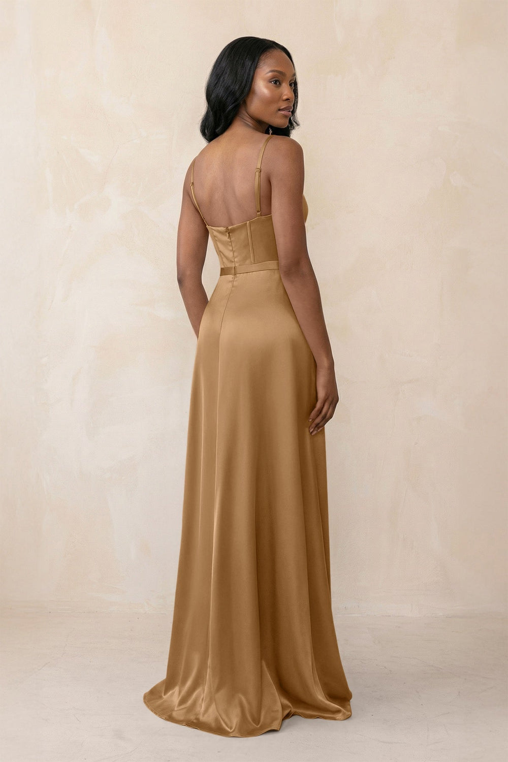 Cami Strap Corset Satin Sheath Bridesmaid Dress in Bronzer