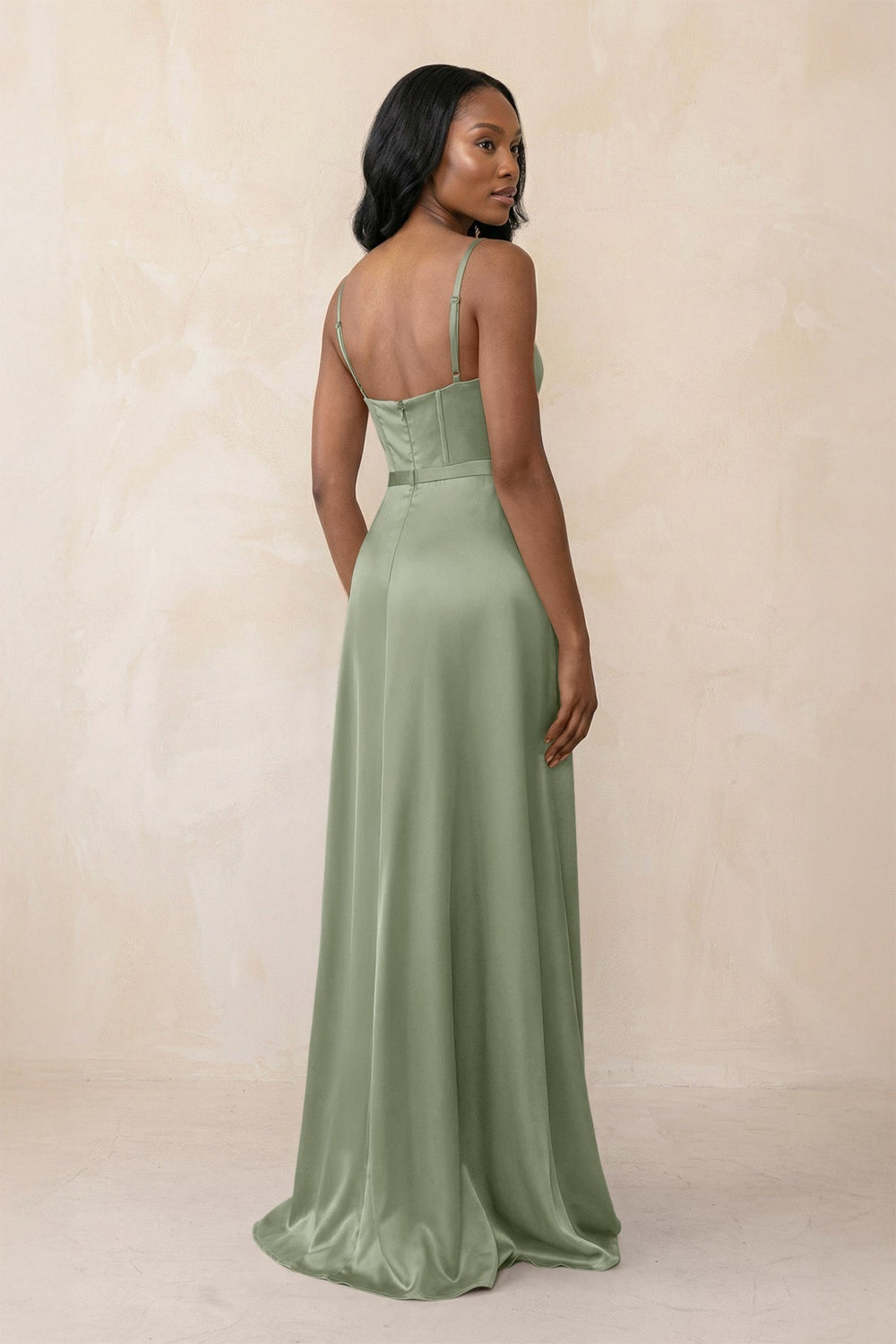 Cami Strap Corset Satin Sheath Bridesmaid Dress in Dove Gray