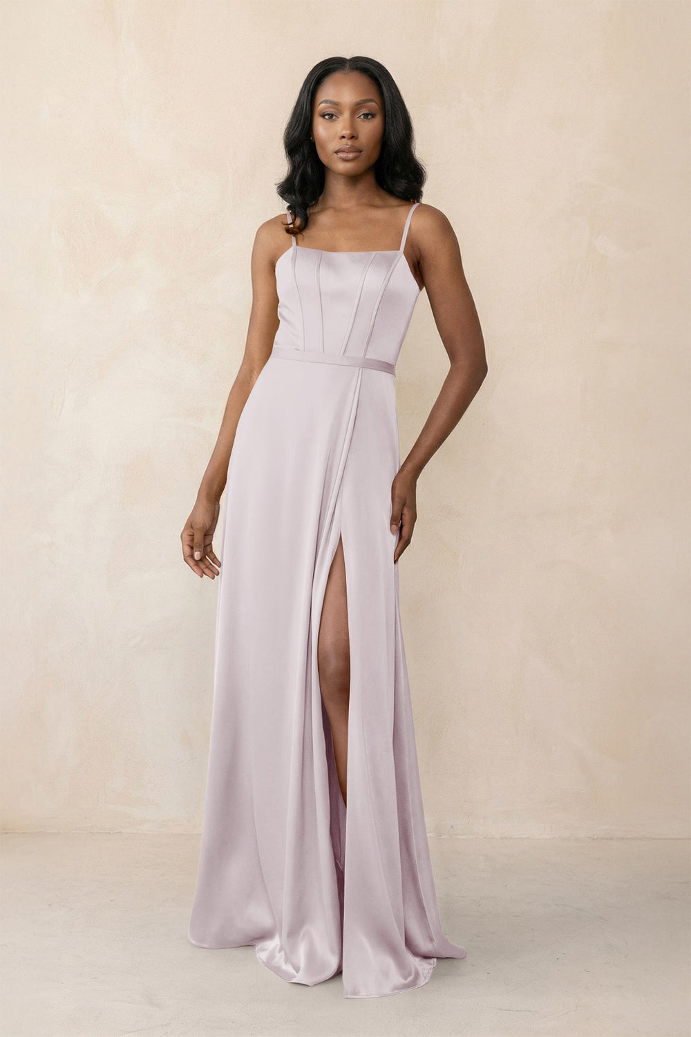 Cami Strap Corset Satin Sheath Bridesmaid Dress in Dusk