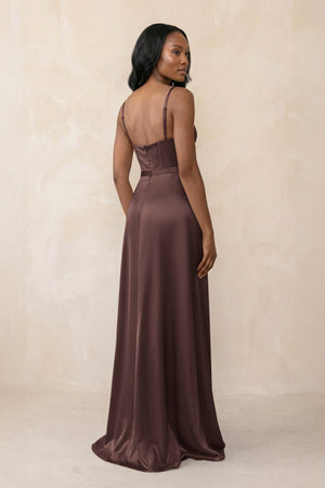 Cami Strap Corset Satin Sheath Bridesmaid Dress in Espresso - KISS BRIDAL Bridesmaid Dresses