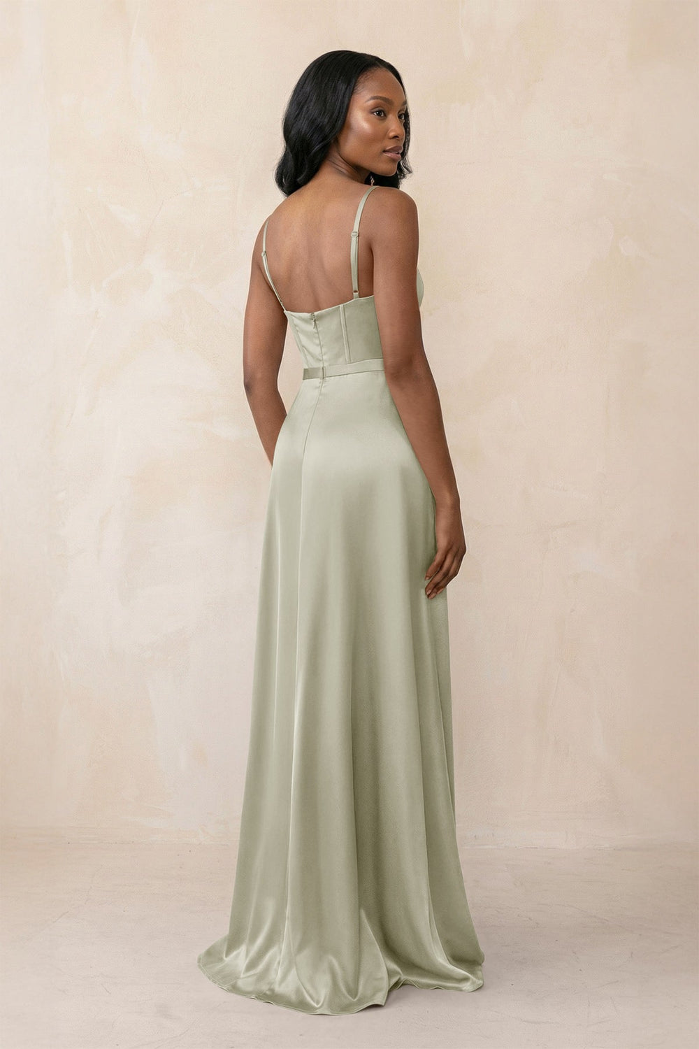 Cami Strap Corset Satin Sheath Bridesmaid Dress in Frost