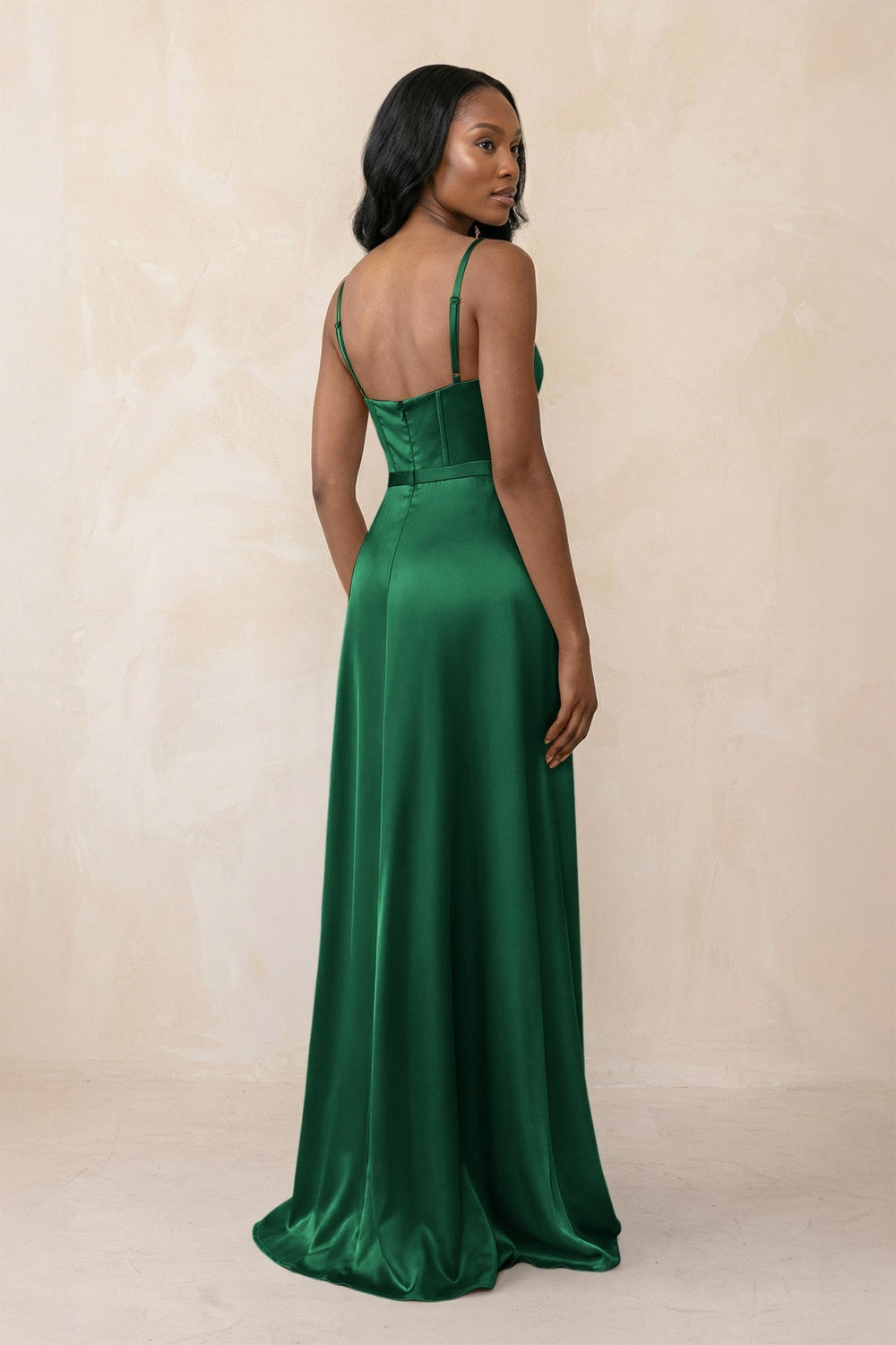 Cami Strap Corset Satin Sheath Bridesmaid Dress in Green