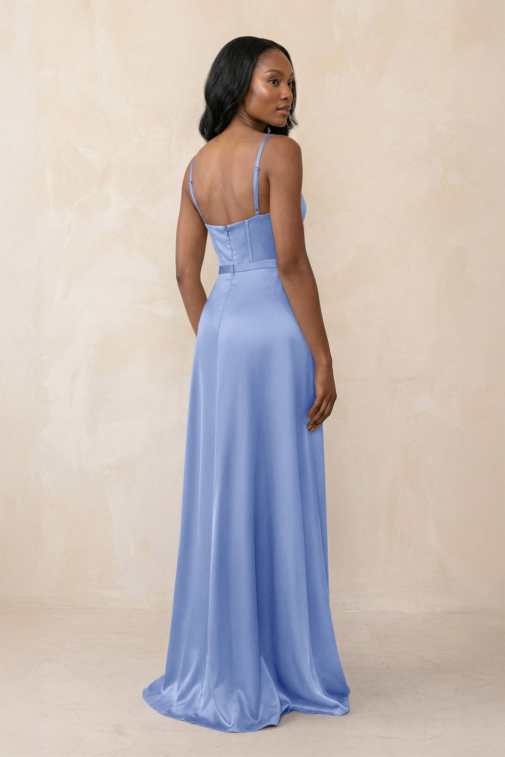 Cami Strap Corset Satin Sheath Bridesmaid Dress in Ice