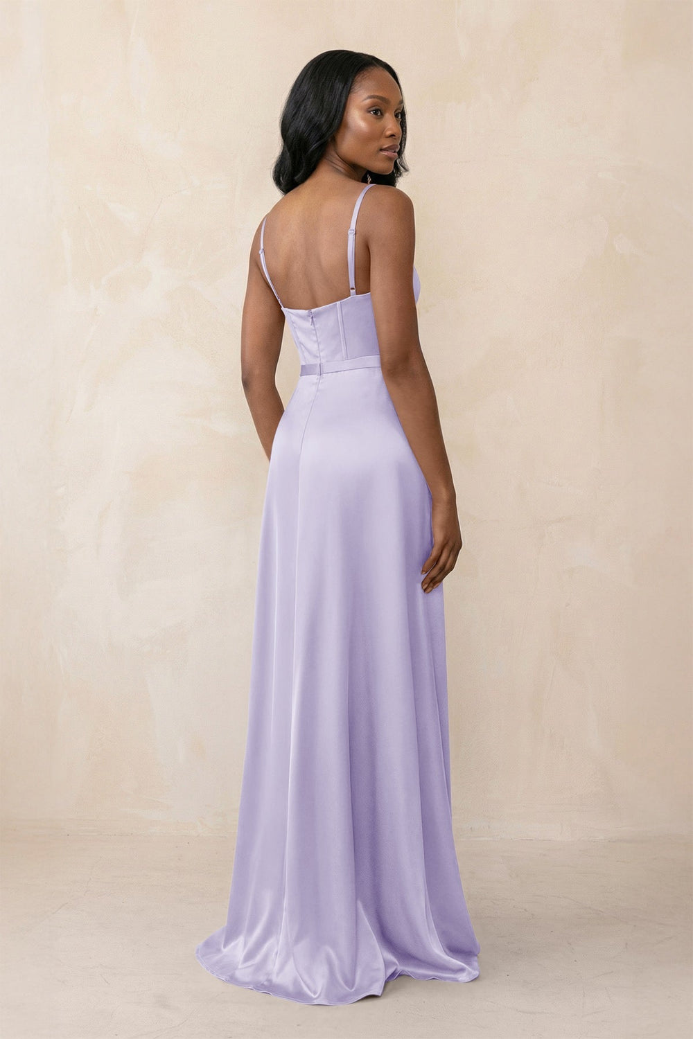 Cami Strap Corset Satin Sheath Bridesmaid Dress in Lavender