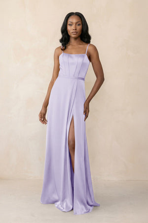 Cami Strap Corset Satin Sheath Bridesmaid Dress in Lavender - KISS BRIDAL Bridesmaid Dresses